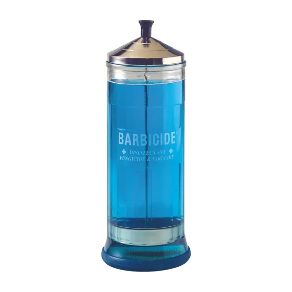 A Barbicide glass disinfecting jar