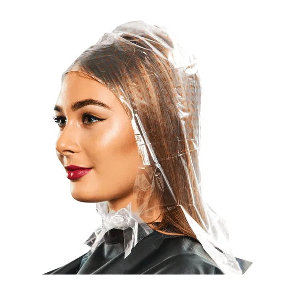A model wearing a disposable highlighting cap