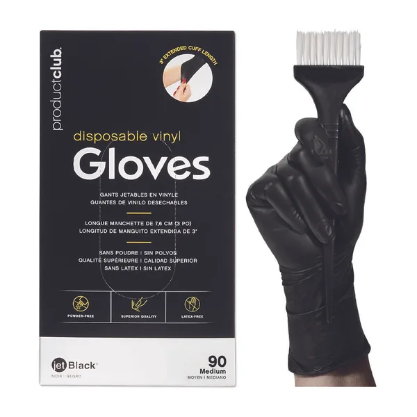 A box of Product Club JetBlack vinyl gloves